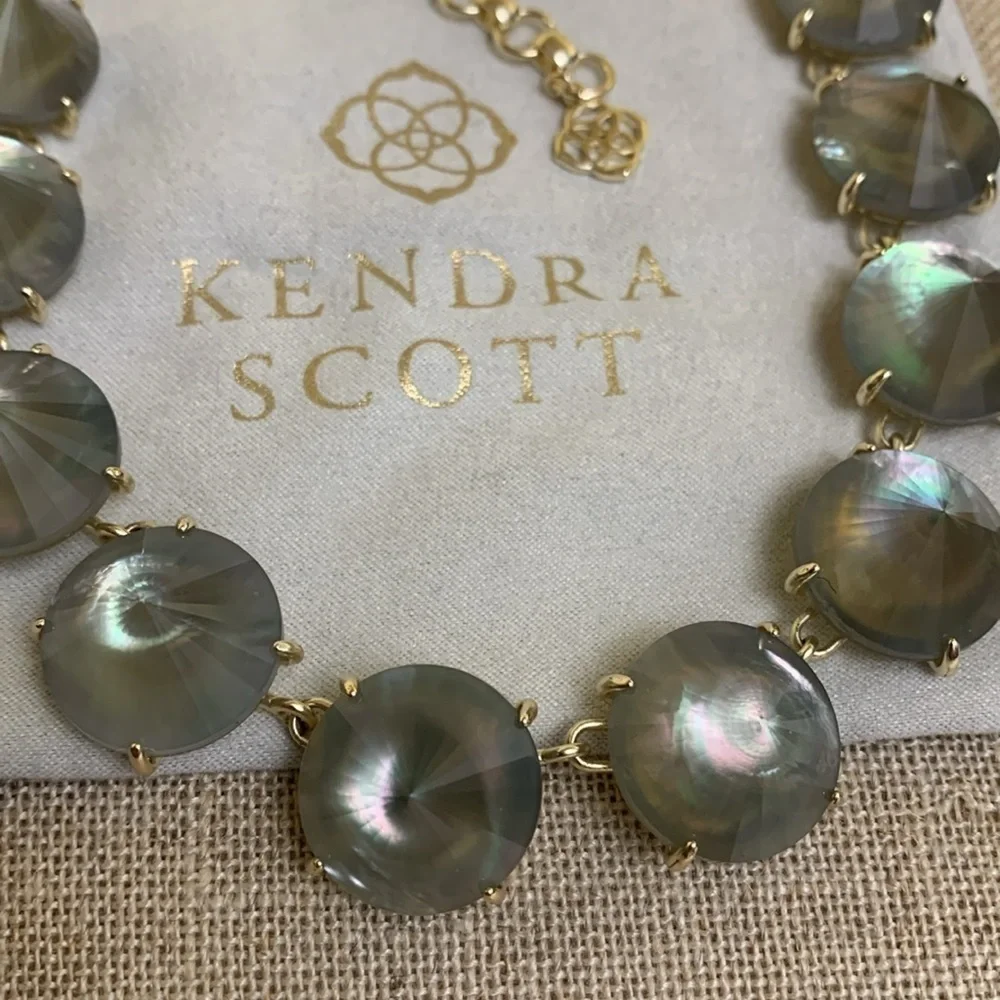 Kendra Scott NWT Jolie Gray Illusion 14K Gold-Plated Statement Necklace +Pouch